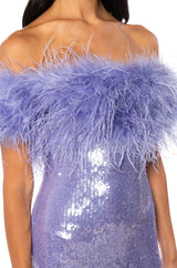 LOLO FEATHER DETAIL SEQUIN MAXI DRESS IN PURPLE
