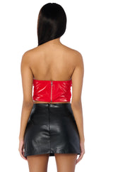 LONDON LIGHTS RUCHED FAUX LEATHER SWEETHEART NECKLINE CORSET IN RED