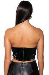 LONDON LIGHTS RUCHED FAUX LEATHER SWEETHEART NECKLINE CORSET