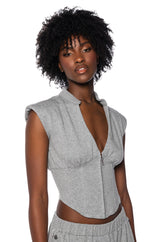LONDYN SLEEVELESS ZIP UP CORSET SWEATSHIRT IN GREY
