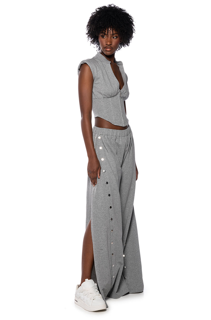 LONDYN SLEEVELESS ZIP UP CORSET SWEATSHIRT IN GREY