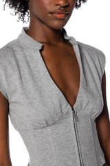 LONDYN SLEEVELESS ZIP UP CORSET SWEATSHIRT IN GREY