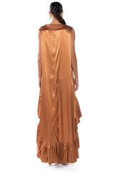 LONNIE COWL NECK HIGH LOW SATIN MIDI DRESS