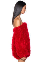 LOOFAH OFF THE SHOULDER MINI DRESS