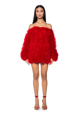 LOOFAH OFF THE SHOULDER MINI DRESS
