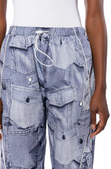 LOOK AGAIN DENIM GRAPHIC PARACHUTE PANT