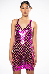 LOOK AT ME KNOW METALLIC DISC MINI DRESS