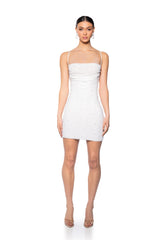 LOOK EXPENSIVE COWL NECK EMBELLISHED MINI DRESS