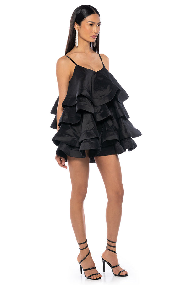 LOOKING FOR LUST RUFFLE MINI DRESS IN BLACK