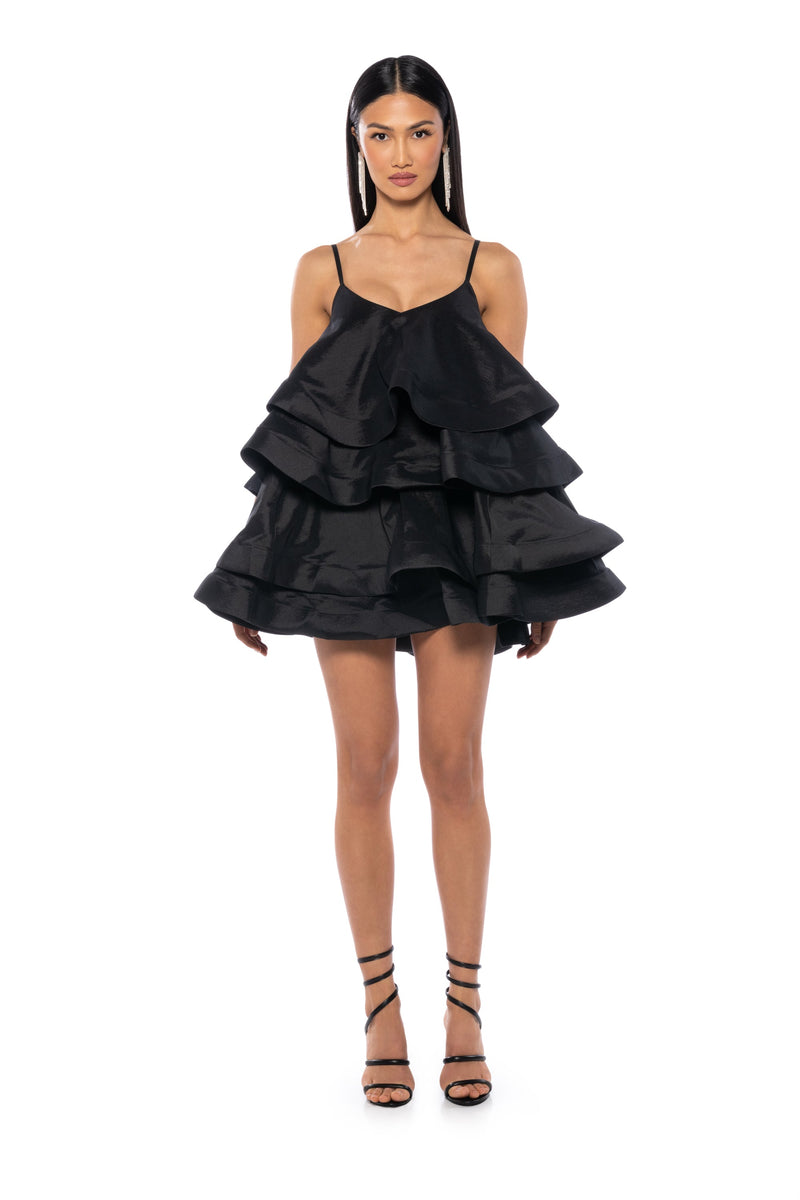 LOOKING FOR LUST RUFFLE MINI DRESS IN BLACK