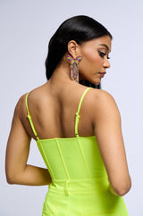 LOOKING SHARP FITTED CORSET TOP IN NEON YELLOW