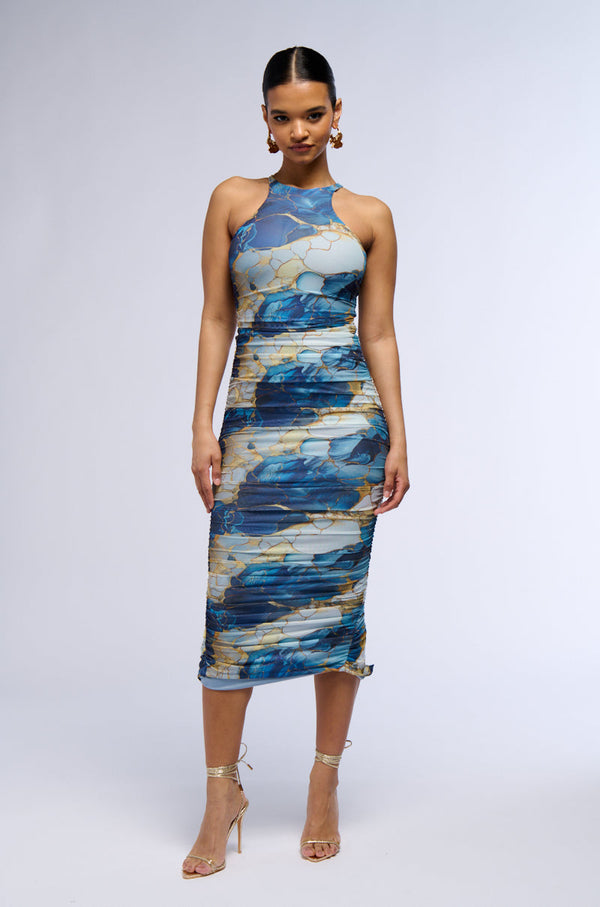 LORRAINE PRINTED MESH MIDI DRESS