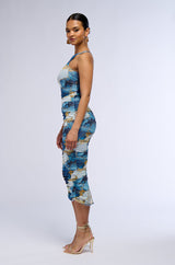 LORRAINE PRINTED MESH MIDI DRESS