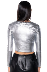 LOST IN THE GALAXY LONG SLEEVE METALLIC TEE