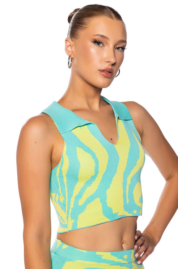 LOST IN TIME COLLARED KNIT TANK TOP
