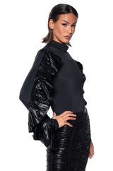 LOST IN TRANSLATION LONG SLEEVE STRETCH MOCK NECK TOP