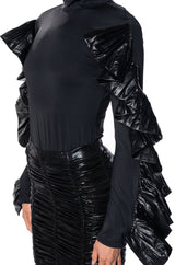 LOST IN TRANSLATION LONG SLEEVE STRETCH MOCK NECK TOP