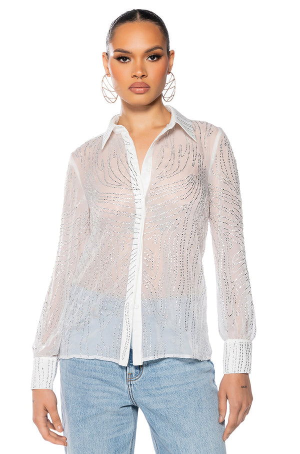 LOTTIE EMBELLISHED CHIFFON BUTTON DOWN