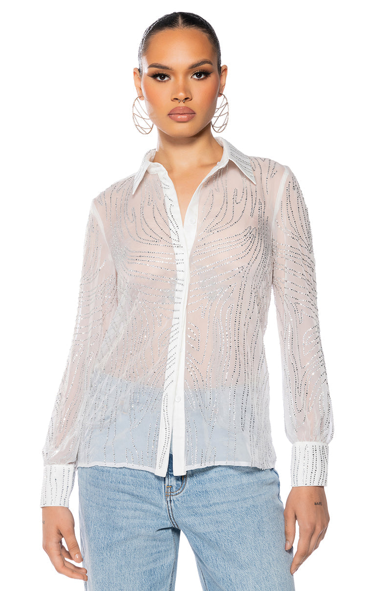 LOTTIE EMBELLISHED CHIFFON BUTTON DOWN