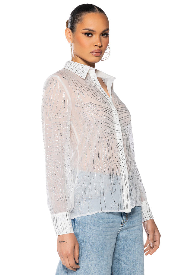LOTTIE EMBELLISHED CHIFFON BUTTON DOWN