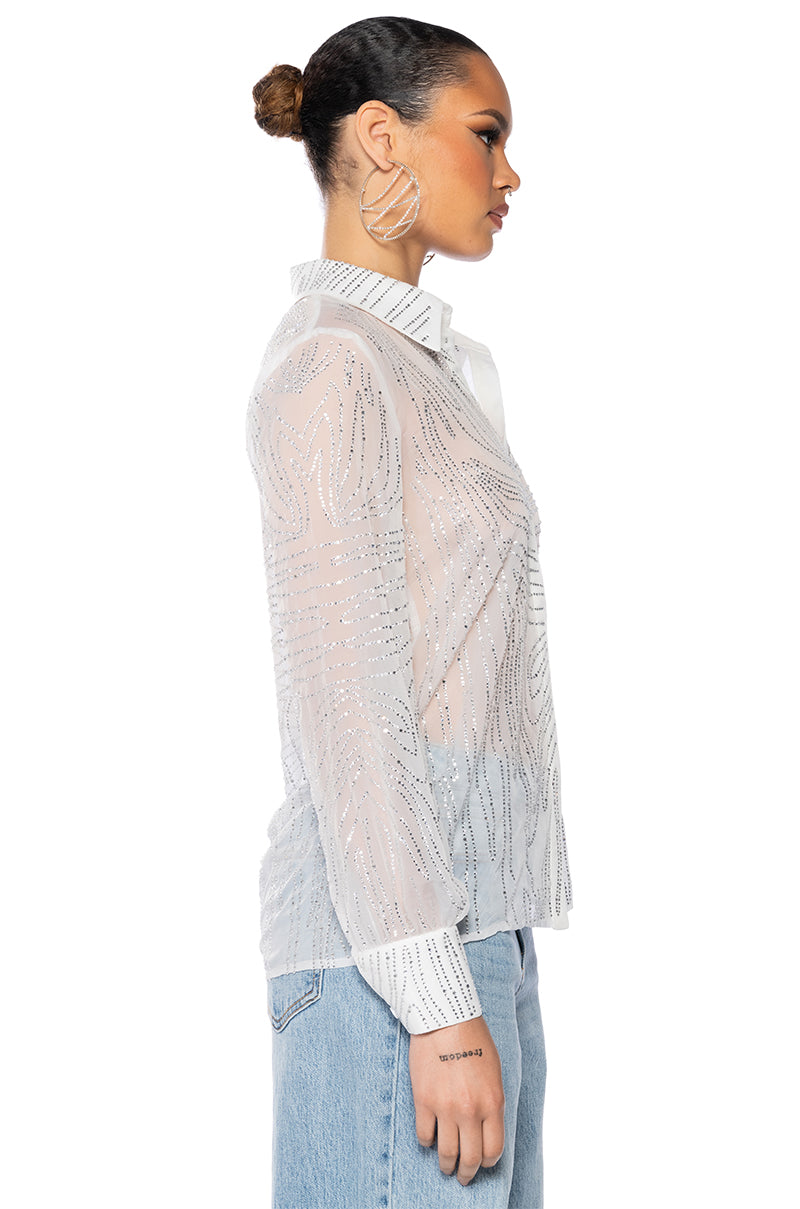 LOTTIE EMBELLISHED CHIFFON BUTTON DOWN