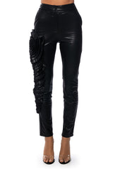 LOTUS FLOWER BOMB FAUX LEATHER FLARE PANT