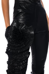 LOTUS FLOWER BOMB FAUX LEATHER FLARE PANT
