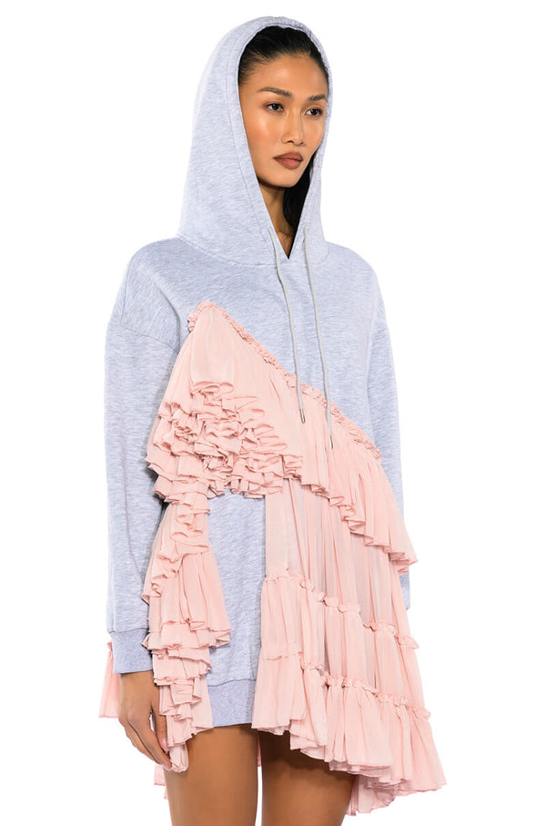 LOU LOU RUFFLE DETAIL HOODIE DRESS