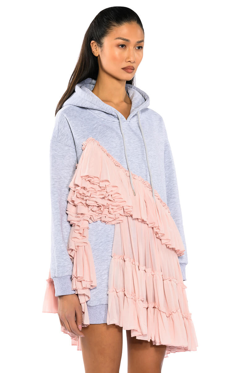 LOU LOU RUFFLE DETAIL HOODIE DRESS