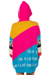 LOUD AND PROUD PULLOVER HOODED SWEATER DRESS IN BLUE