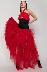 LOVE IN A HOPELESS PLACE RUFFLE DETAIL HALTER MAXI DRESS