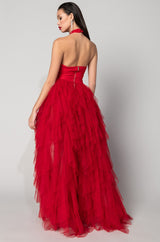 LOVE IN A HOPELESS PLACE RUFFLE DETAIL HALTER MAXI DRESS