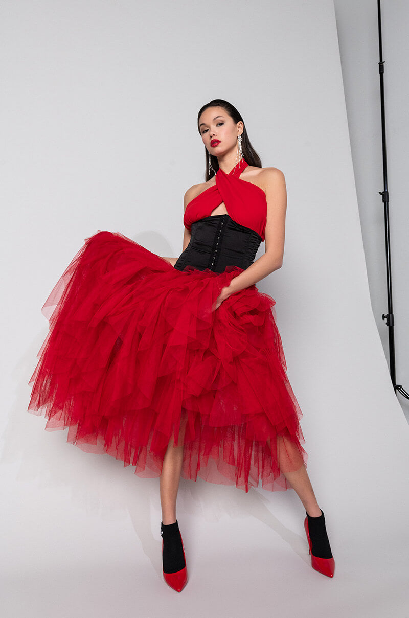 LOVE IN A HOPELESS PLACE RUFFLE DETAIL HALTER MAXI DRESS