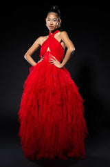 LOVE IN A HOPELESS PLACE RUFFLE DETAIL HALTER MAXI DRESS