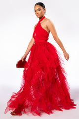 LOVE IN A HOPELESS PLACE RUFFLE DETAIL HALTER MAXI DRESS