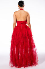 LOVE IN A HOPELESS PLACE RUFFLE DETAIL HALTER MAXI DRESS