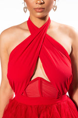 LOVE IN A HOPELESS PLACE RUFFLE DETAIL HALTER MAXI DRESS