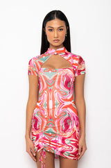 LOVE IT MY MEDICINE MESH PRINT MIDI DRESS