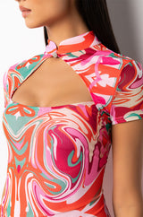 LOVE IT MY MEDICINE MESH PRINT MIDI DRESS