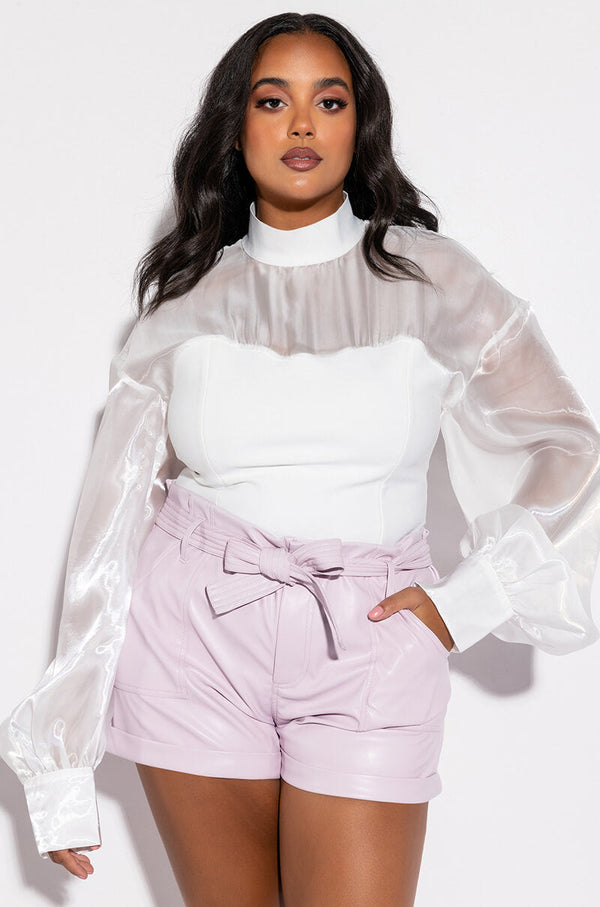 LOVE LANGUAGE BANDAGE BLOUSE WITH ORGANZA SLEEVES