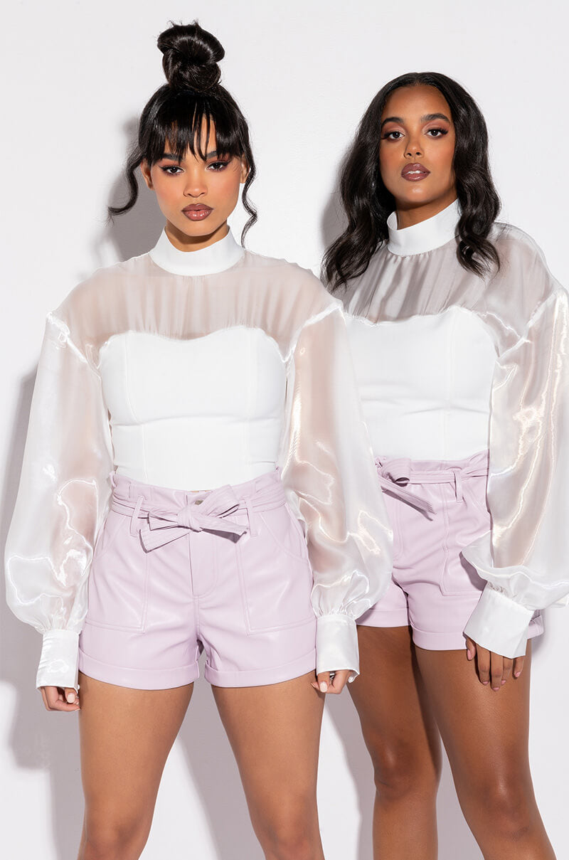LOVE LANGUAGE BANDAGE BLOUSE WITH ORGANZA SLEEVES