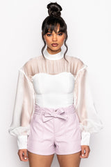 LOVE LANGUAGE BANDAGE BLOUSE WITH ORGANZA SLEEVES