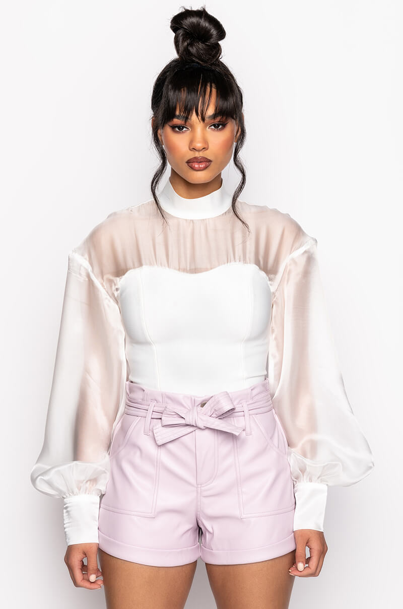 LOVE LANGUAGE BANDAGE BLOUSE WITH ORGANZA SLEEVES