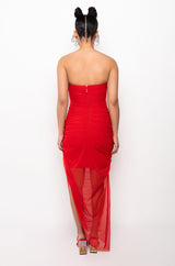 LOVE ME MORE TUBE RUCHED MESH MIDI DRESS