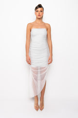 LOVE ME MORE TUBE RUCHED MESH MIDI DRESS
