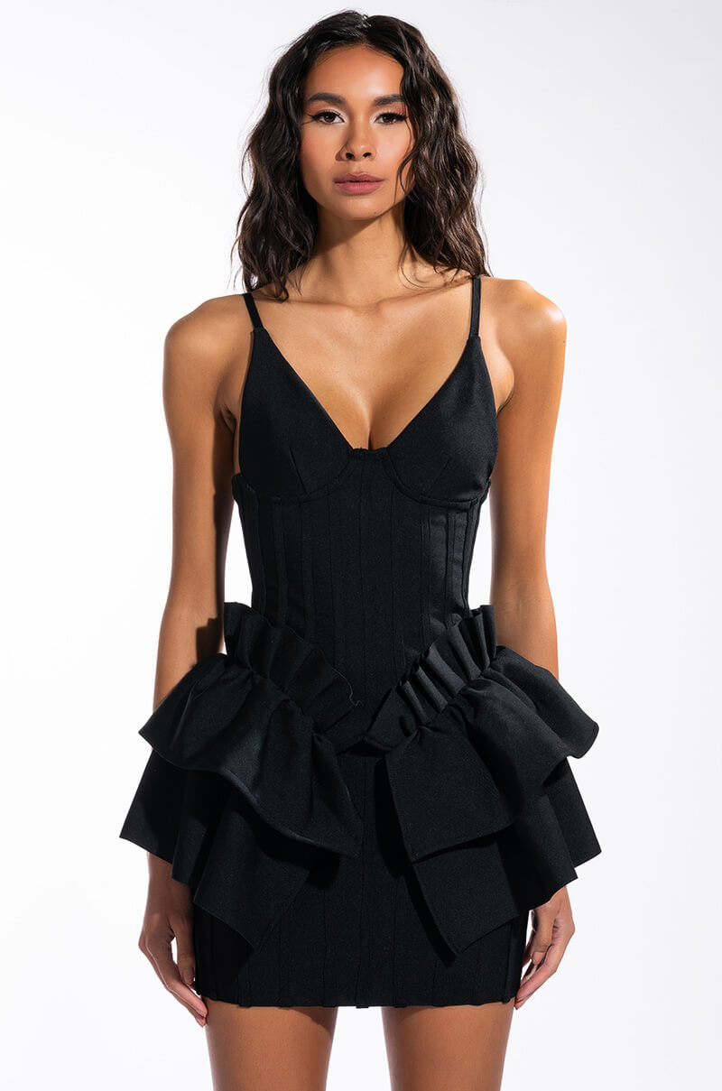 LOVE ME OR HATE ME BANDAGE MINI DRESS WITH RUFFLE