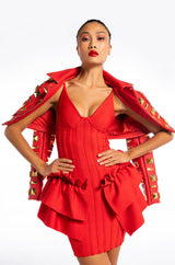LOVE ME OR HATE ME BANDAGE MINI DRESS WITH RUFFLE
