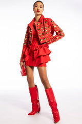 LOVE ME OR HATE ME BANDAGE MINI DRESS WITH RUFFLE