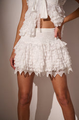 LOVE U ALWAYS RUFFLE MINI SKIRT IN WHITE