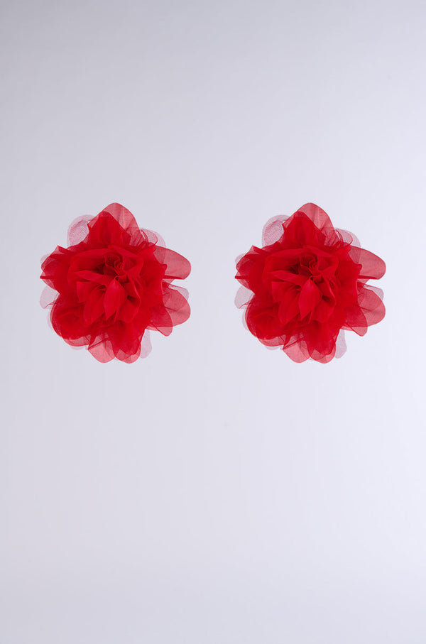 LOVE YOU STATEMENT FLOWER STUD EARRING IN RED